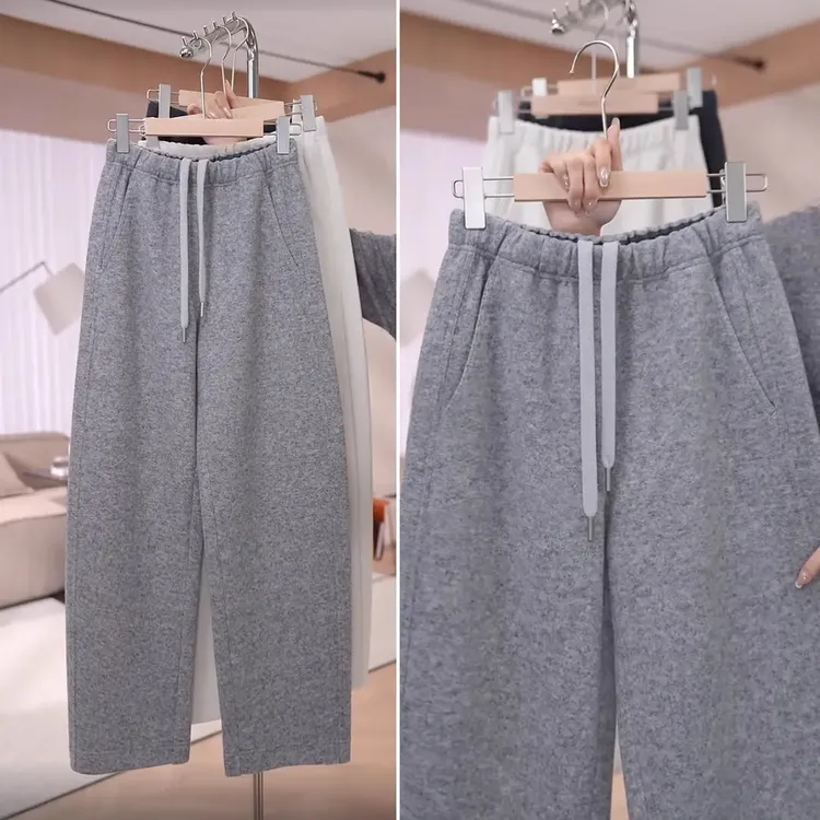 羊毛镰刀卫裤女2025新款秋冬运动高腰直筒宽松休闲窄版弯刀阔腿裤
