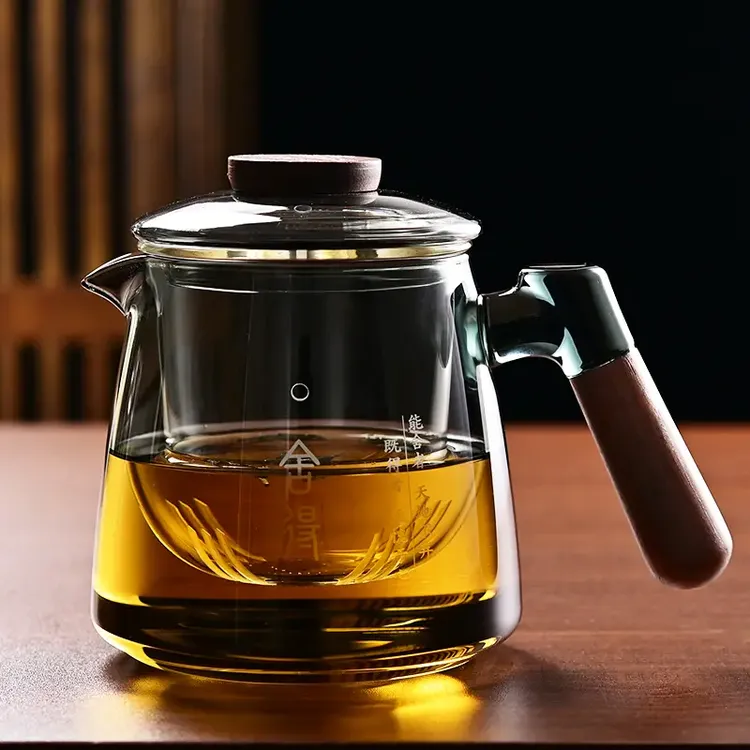 三件壶木把茶水分离壶带盖加厚家用茶壶透明专用茶具≈650ml