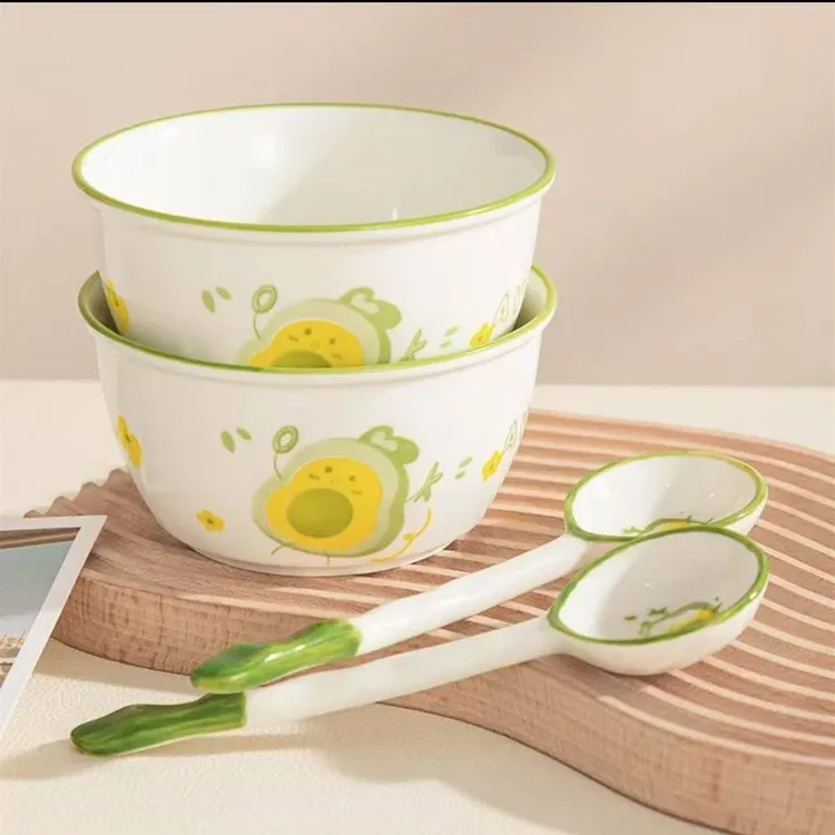 萌趣牛油果创意陶瓷米饭碗餐具高颜值釉下彩儿童家用学生可爱饭碗