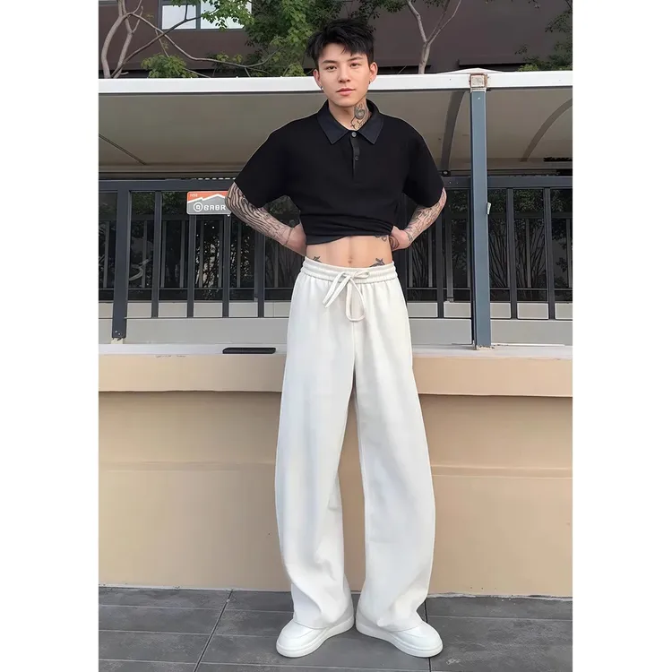 宽松凉感冰丝裤男女款垂感老钱风休闲裤子垂坠感阔腿宽松弯刀长裤