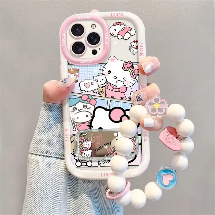 可爱KT猫镜子支架适用苹果15pro手机壳iPhone16防摔14promax全包1