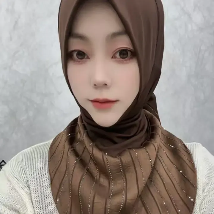 高端水晶麻拼接缎面薄款服饰百搭休闲纱巾丝巾回族头巾