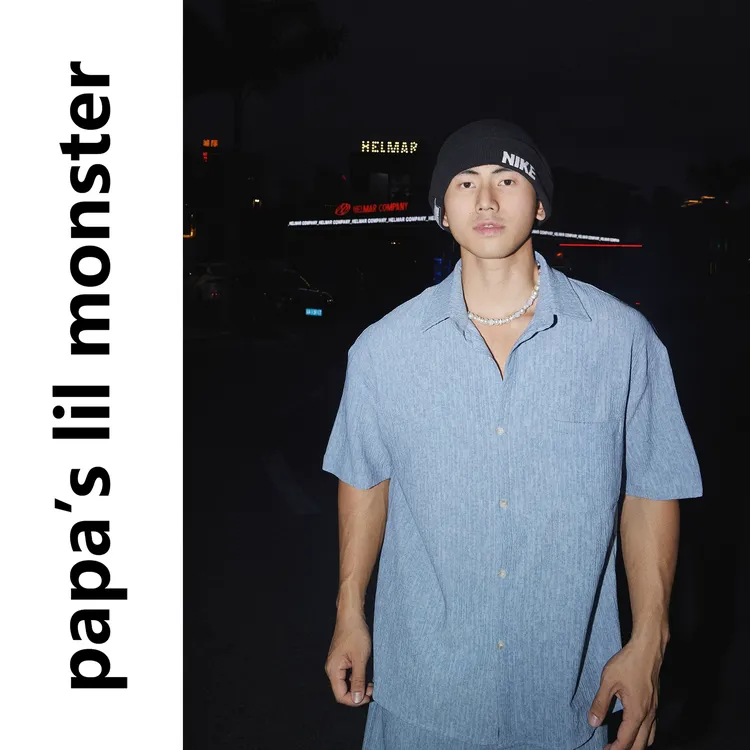 PAPASLILMONSTER美式复古老钱风褶皱感短袖衬衫男百搭休闲上衣潮