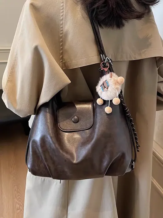 【带挂件】秋冬大容量多功能托特包女单肩斜跨复古通勤双肩包包