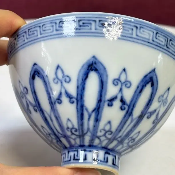 青花缠枝高足鸡心杯复古茶杯