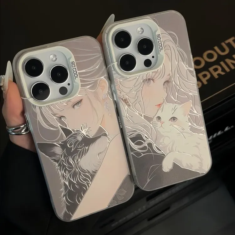 抱狗女孩适用苹果16promax手机壳iPhone15/13iQOO12/11华为pura70