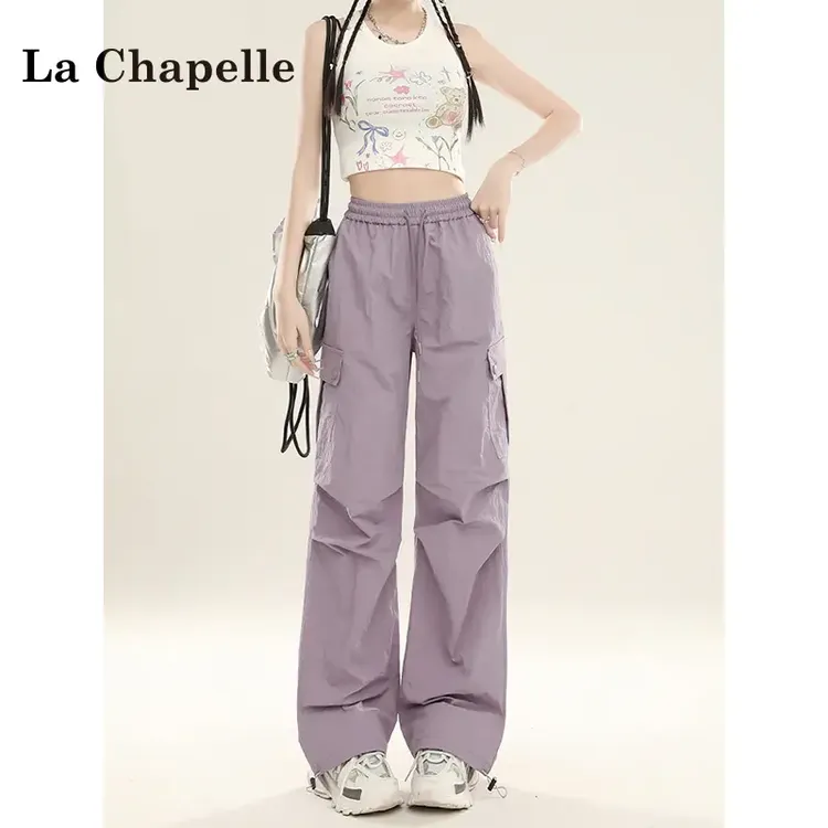 拉夏贝尔美式高腰工装裤女爆款2025新款宽松设计感垂感伞兵休闲裤