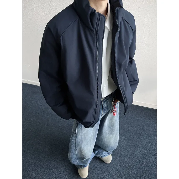 藏青色螺纹三防夹克棉服男冬季cleanfit美式立领工装棉衣外套潮牌