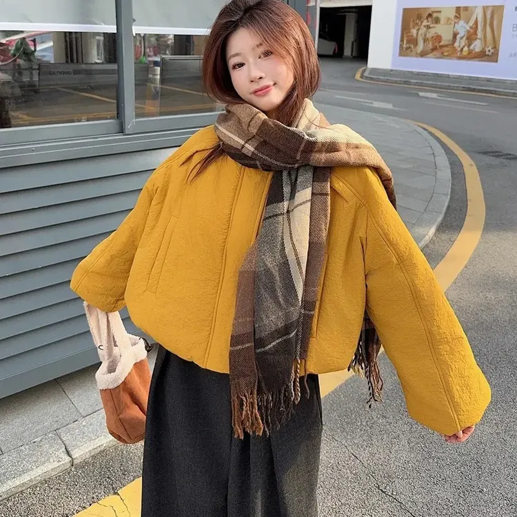 韩版小个子百搭显瘦短款花苞拼接棉服女冬季宽松保暖面包服