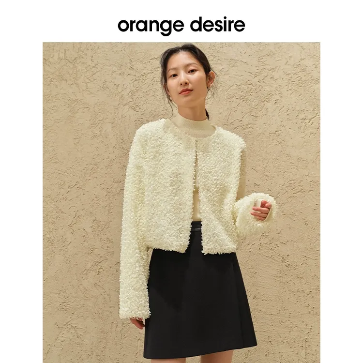 orange desire温柔立体花瓣短外套女圆领肌理感上衣OD2CAJ5027