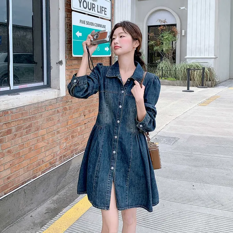 法式复古高级感气质休闲牛仔连衣裙女2024秋季新款减龄显瘦a字裙