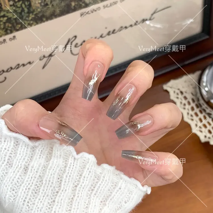 新疆包邮穿戴甲秋冬新款中长t鎏金晕染新中式简约大气款手工气质