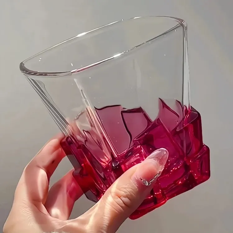 轻奢玫红冰块杯酒杯创意威士忌杯高级感限定杯家用高颜值洋酒yj