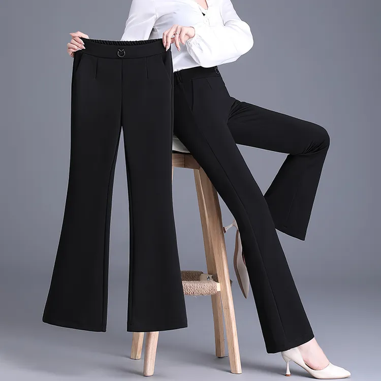 小个子八分微喇裤女春秋新款高腰修身显瘦黑色九分喇叭裤子西裤女