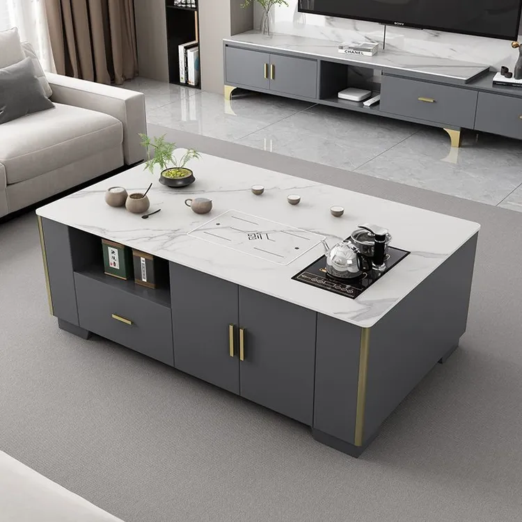 现代网红轻奢简约阳台茶几家用客厅岩板茶桌高端办公室桌套装茶台