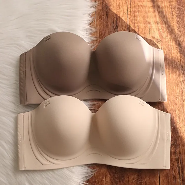薄款无肩带内衣女大胸显小软钢圈防下垂聚拢防滑裹胸无痕文胸夏季