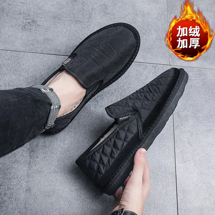 老北京新款雪地靴男保暖加绒加厚一脚蹬低帮休闲时尚靴冬季棉鞋男