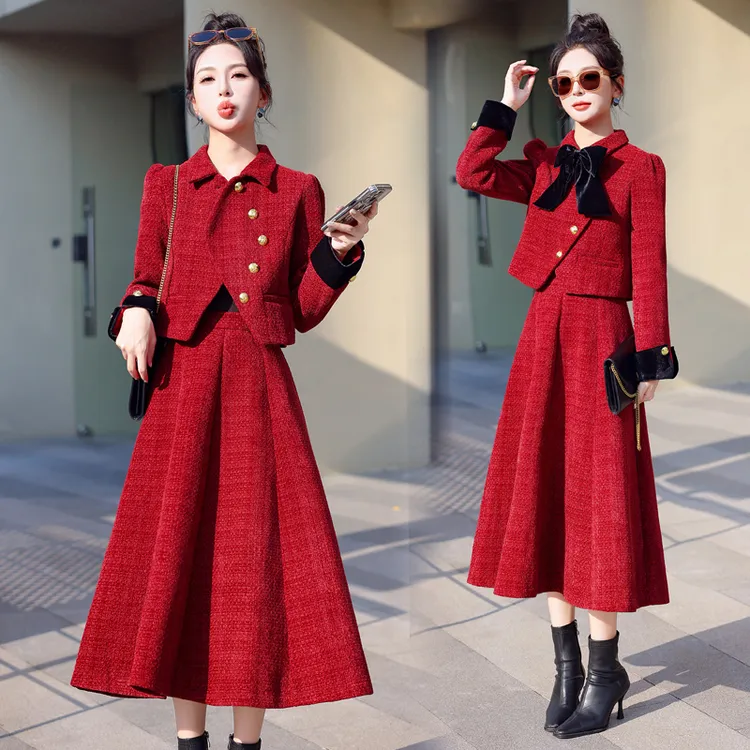 气质小香风时尚外套套装裙女2025年秋季新款收腰显瘦半身裙两件套