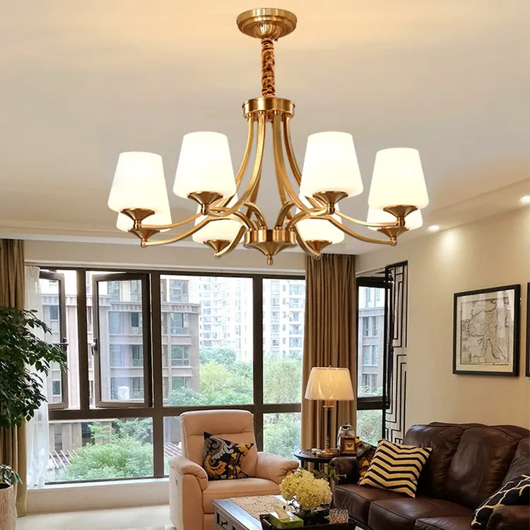美式简约全铜吊灯复古大气客厅吊灯经典明亮餐厅灯卧室书房灯具