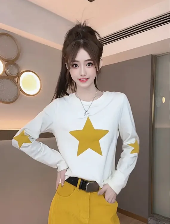 磨毛薄绒打底衫 2024秋冬时尚加绒字母长袖百搭T恤上衣