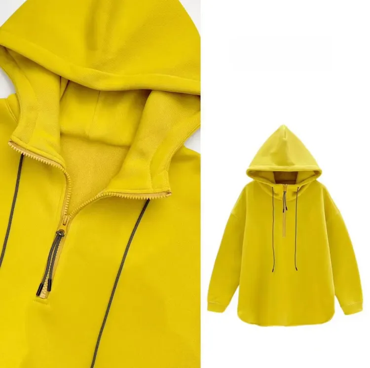 2025秋冬设计感半拉链加绒加厚连帽卫衣女秋冬新款保暖宽松上衣