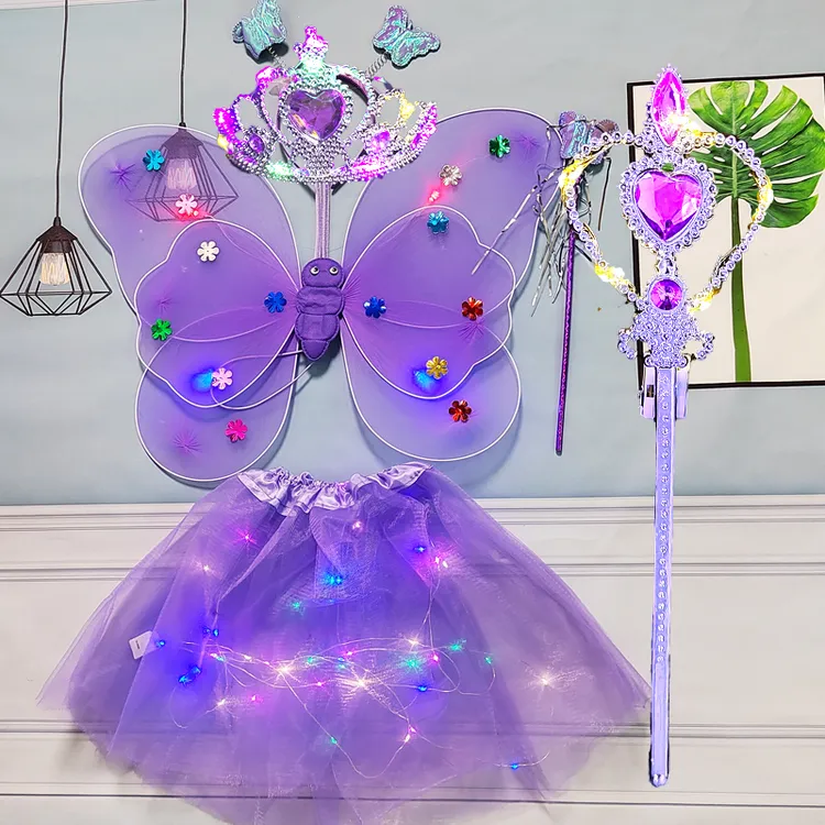 发光精灵蝴蝶翅膀小女孩蝴蝶背饰闪光奇妙仙子魔法棒花仙子四件套