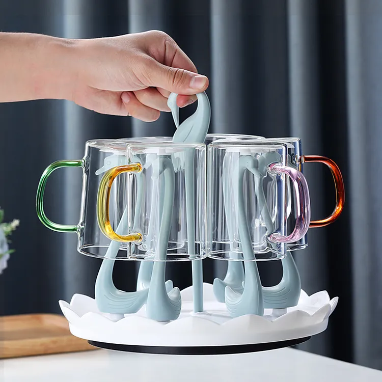 水杯架旋转天鹅厨房沥水塑料杯架茶杯架收纳架创意酒杯架倒挂托盘