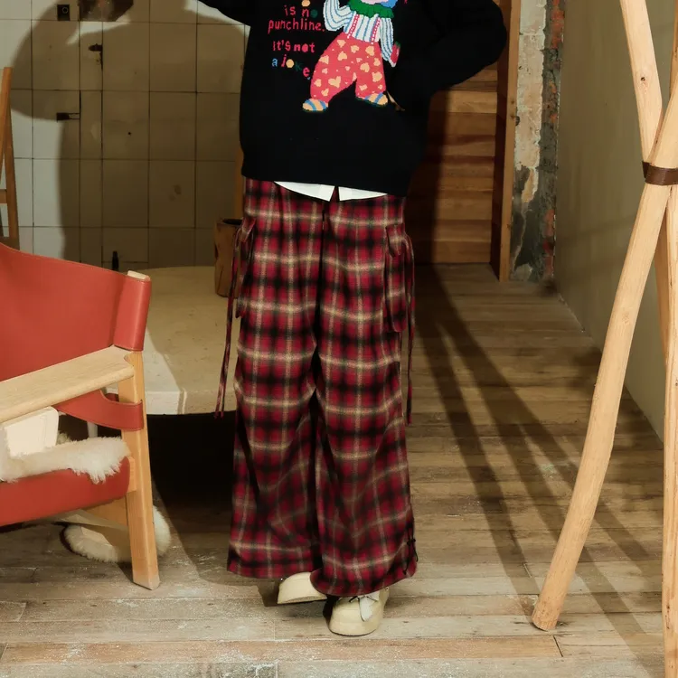 西町村屋美式休闲渐变格纹工装裤秋冬新款休闲宽松裤子XA9D10360