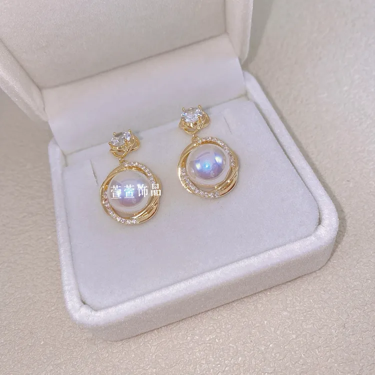 铜合金耳饰 气质轻奢百搭复古优雅法式时尚小众简约珠珠耳环0161