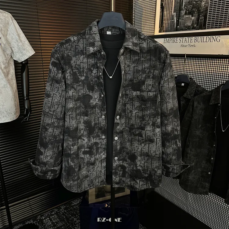 秋季原创轻奢百搭潮流复古休闲男士翻领衬衫夹克外套牛仔痞帅