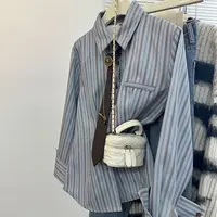 长袖配领带链条装饰复古宫廷学院条纹衬衫女2024春秋新款上衣小众
