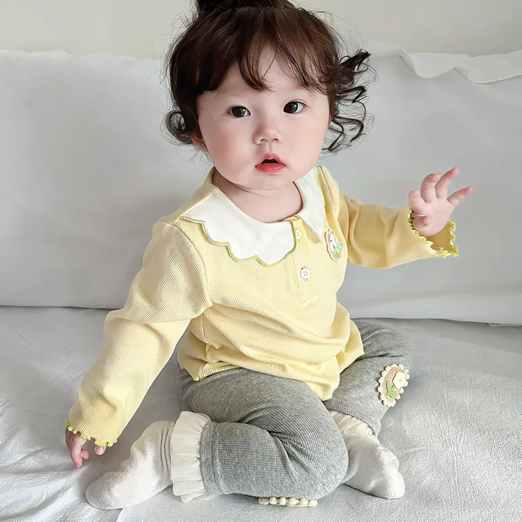 女童秋季套装娃娃领上衣打底裤两件套秋季女宝T恤长袖打底衫套装