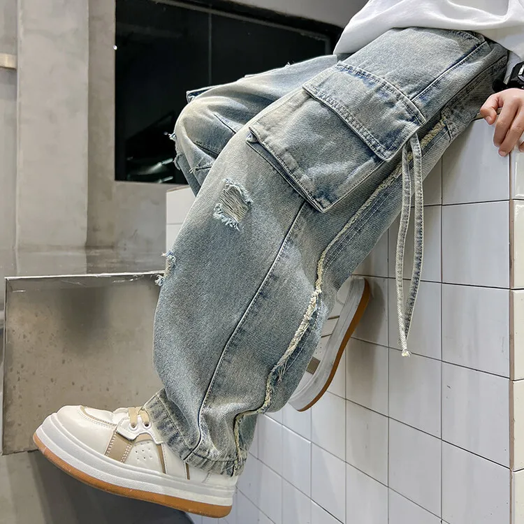 男童裤子6-12岁潮款2025儿童中大童工装秋季长裤春秋款潮流牛仔裤