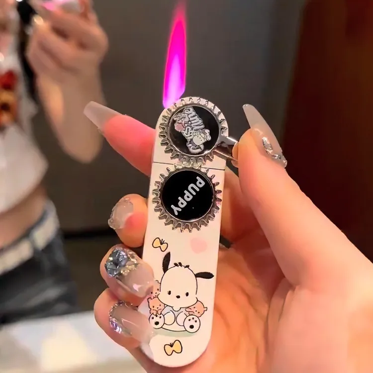 网红同款防风直冲摇臂齿轮打火机卡通库洛米图案送男朋友专属礼物