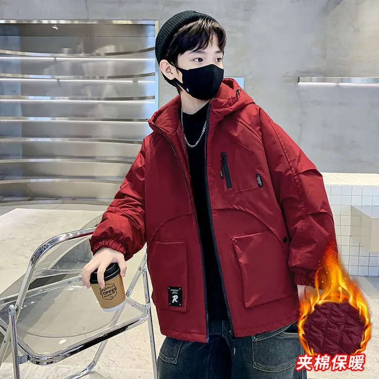 男童加厚夹棉冲锋衣外套秋冬款2025新款儿童装中大童休闲冬季风衣