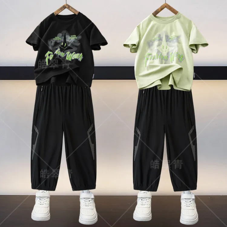 男童套装夏款2024新款中大童帅气短袖T恤宽松速干裤两件套薄款潮