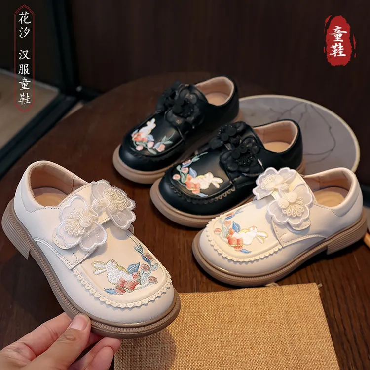 布艺班【花汐】女童公主鞋新中式古装国风儿童配马面裙绣花汉服皮鞋