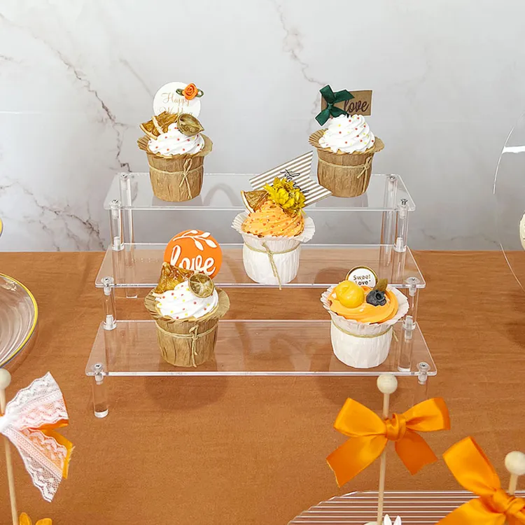亚克力透明阶梯置物架手办公仔甜品台展示架多层蛋糕架糕点摆放盘