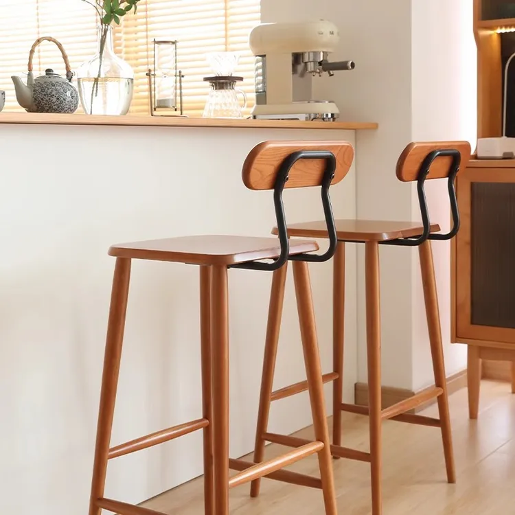 【李木匠】樱桃木高脚椅子家用吧台凳靠背椅吧台椅简约餐椅实木家具
