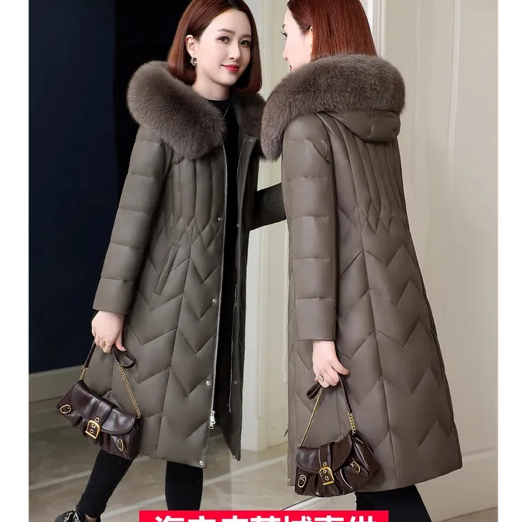 真皮羽绒服女2024冬季新款海宁绵羊皮外套修身显瘦高端皮衣中长款