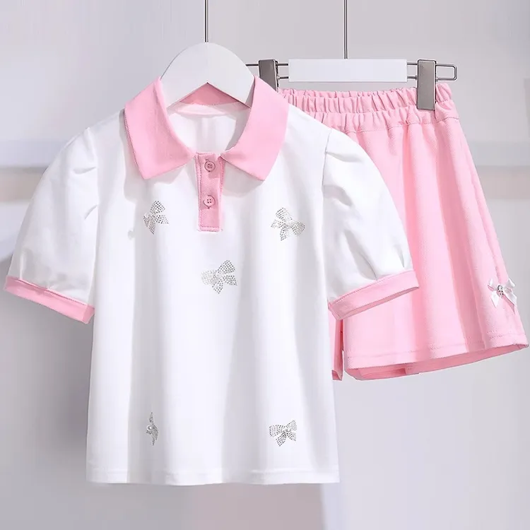 中大童夏季洋气时尚休闲女孩中学生甜美透气女童儿童两件套套装潮