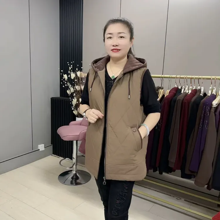 3667秋冬新款大码加棉连帽纯色时尚休闲百搭马甲