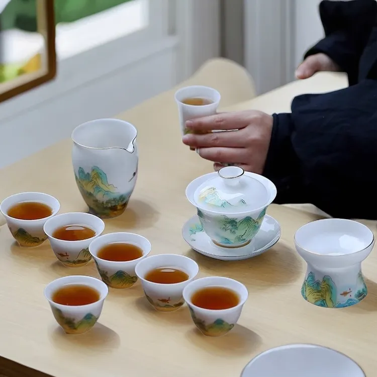 冰种玉瓷功夫茶具套装家用会客泡茶盖碗茶杯高档轻奢礼盒礼品送礼