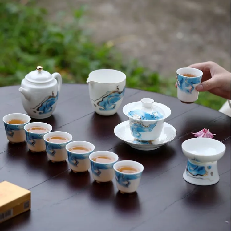 德化羊脂玉瓷白瓷功夫茶具套装百川鸿鹿家用轻奢泡茶碗高端礼盒装