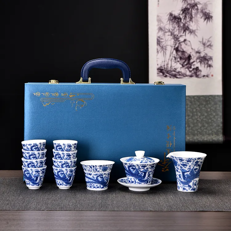 德化羊脂玉瓷功夫茶具套装家用会客泡茶盖碗茶杯高档轻奢礼礼盒装