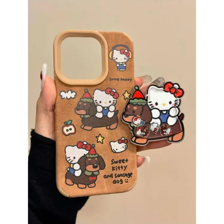 奥菲顿骑狗凯蒂支架适用iPhone16/15大孔贴皮14苹果手机壳13/12套