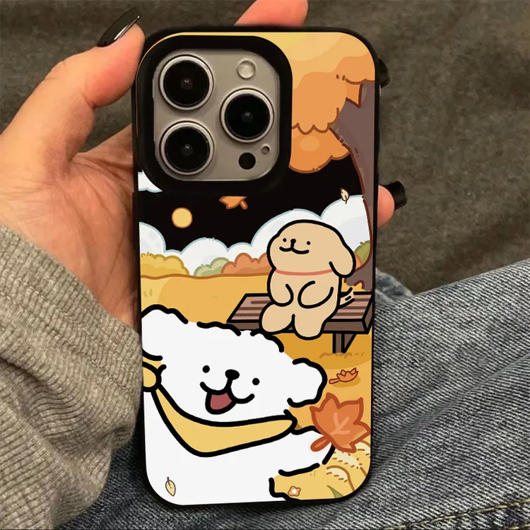 奥菲顿秋日落叶小狗适用iPhone16果冻15手机壳华为vivo小米oppo套