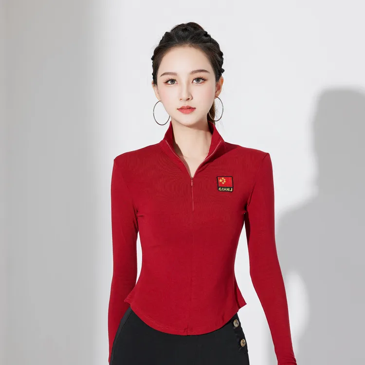 U型国标舞蹈服形体服2025新款秋冬修身显瘦摩登拉丁舞上衣女式