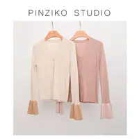 【PINZIKO】布丁~春季百搭时尚气质设计感拼色长袖针织开衫TJE018