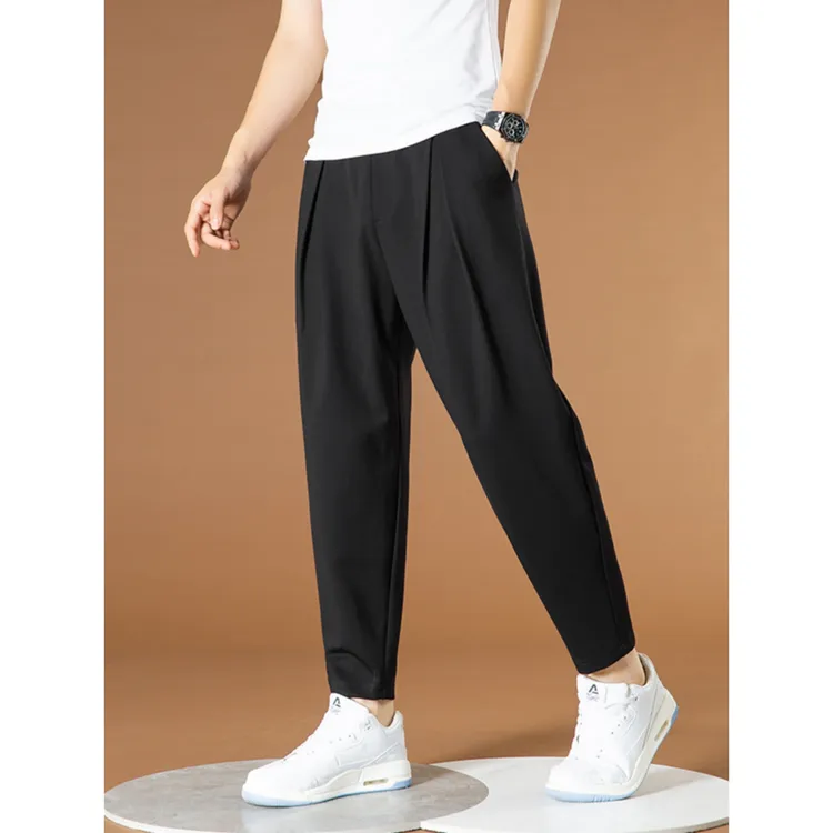 简约新款休闲老爹裤垂感百搭运动九分小脚西裤宽松内抽绳哈伦裤男